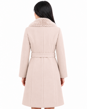 BRAVON women's belted fur collar long coat Milky Cream back view