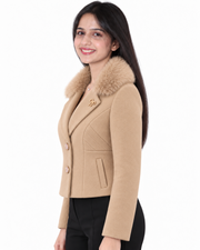 BRAVON women's Beige fur-collar short coat side view