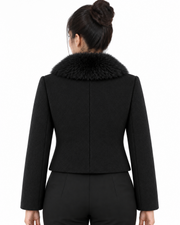 BRAVON women's Black fur-collar short coat back view