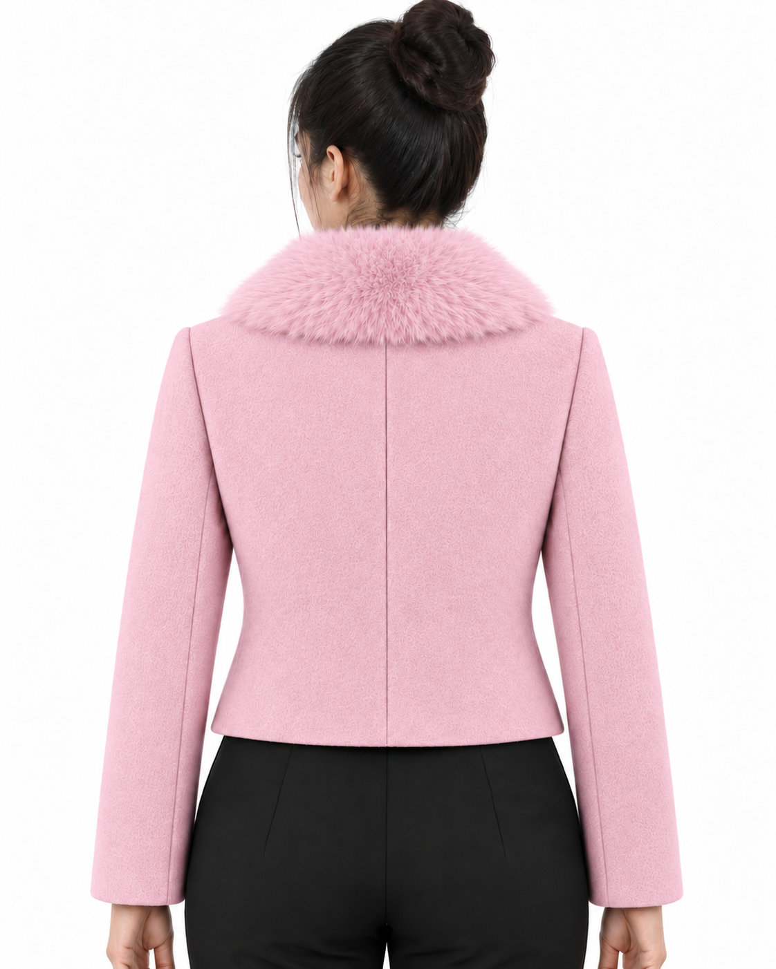 BRAVON women's Blush Pink fur-collar short coat back view