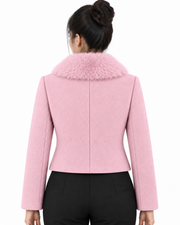 BRAVON women's Blush Pink fur-collar short coat back view