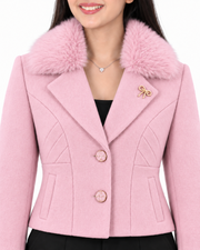 BRAVON women's Blush Pink fur-collar short coat detail view