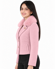 BRAVON women's Blush Pink fur-collar short coat side view