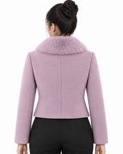 BRAVON women's Lavender fur-collar short coat back view
