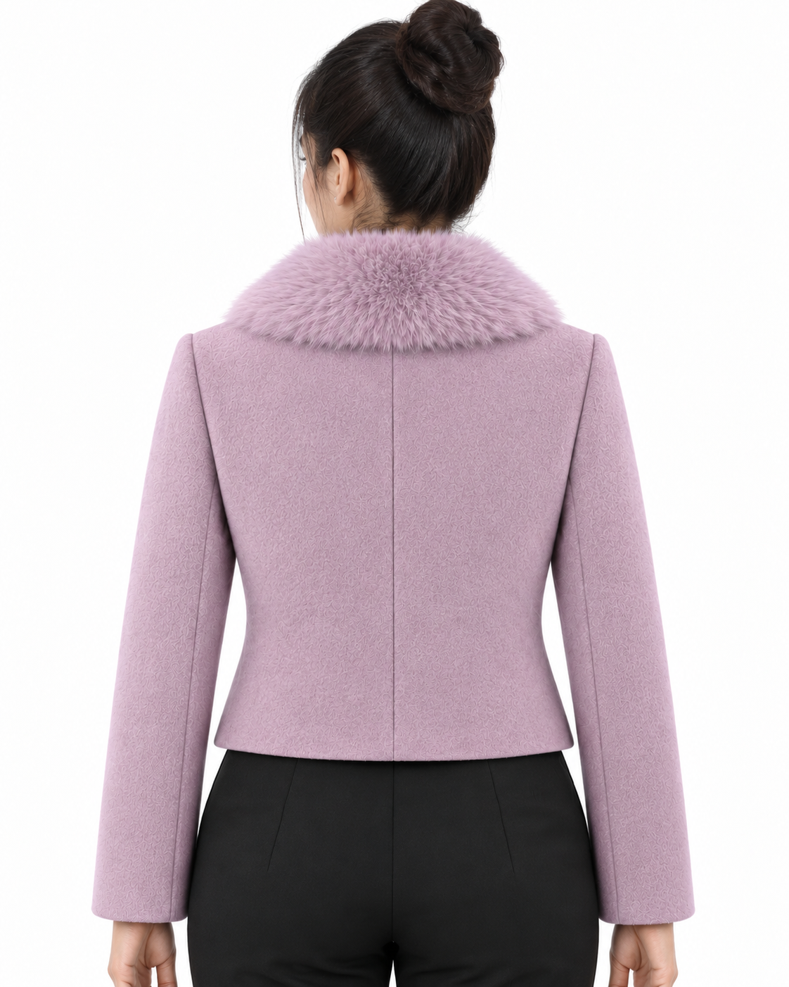 BRAVON women's Lavender fur-collar short coat back view