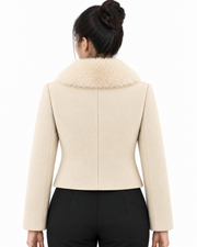 BRAVON women's Milky Cream fur-collar short coat back view