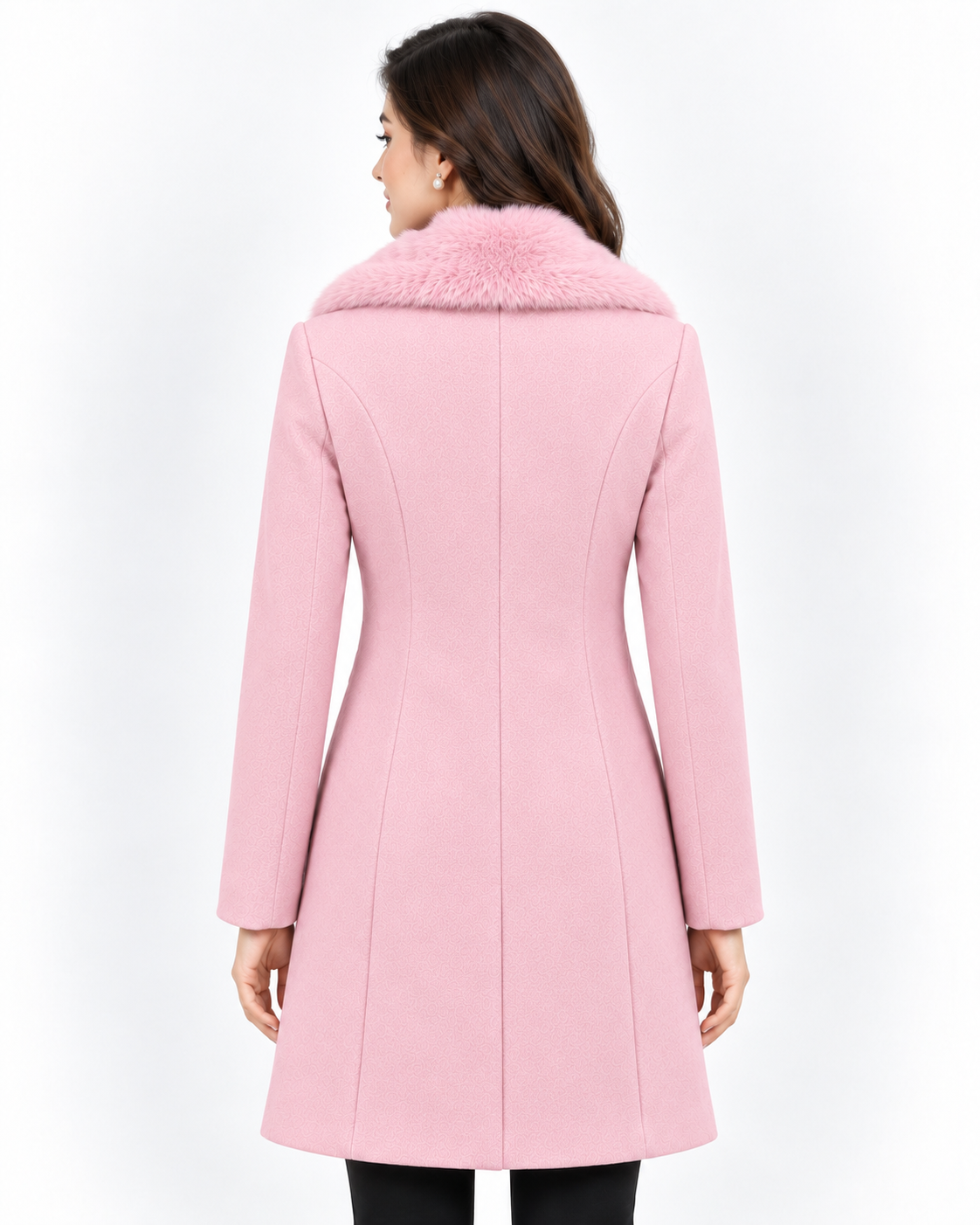 BRAVON Long Fur Collar Coat Blush Pink Back View