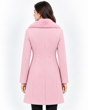 BRAVON Long Fur Collar Coat Blush Pink Back View