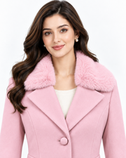 BRAVON Long Fur Collar Coat Blush Pink Collar Close-Up View