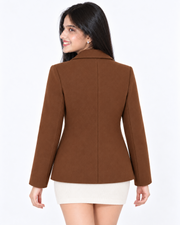 BRAVON Chocolate Brown textured short coat, back view