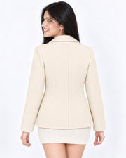 BRAVON women's two-button textured short coat with pom-pom charm, Milky Cream, back view